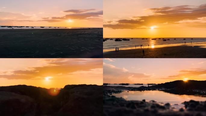 日落夕阳下的金色海滩唯美沙滩游玩北海银滩