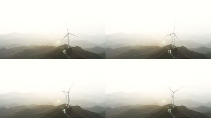 夕阳黄昏山顶风力发电机12