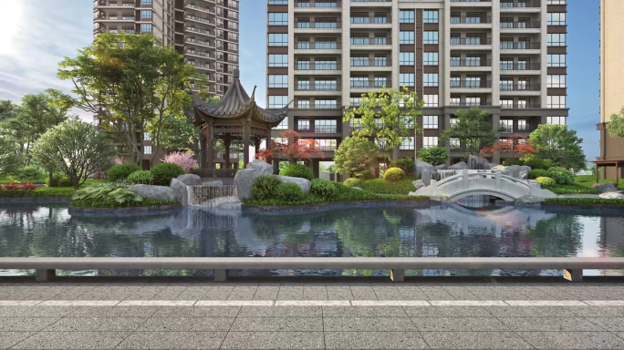 新中式景观会客厅漫游三维动画