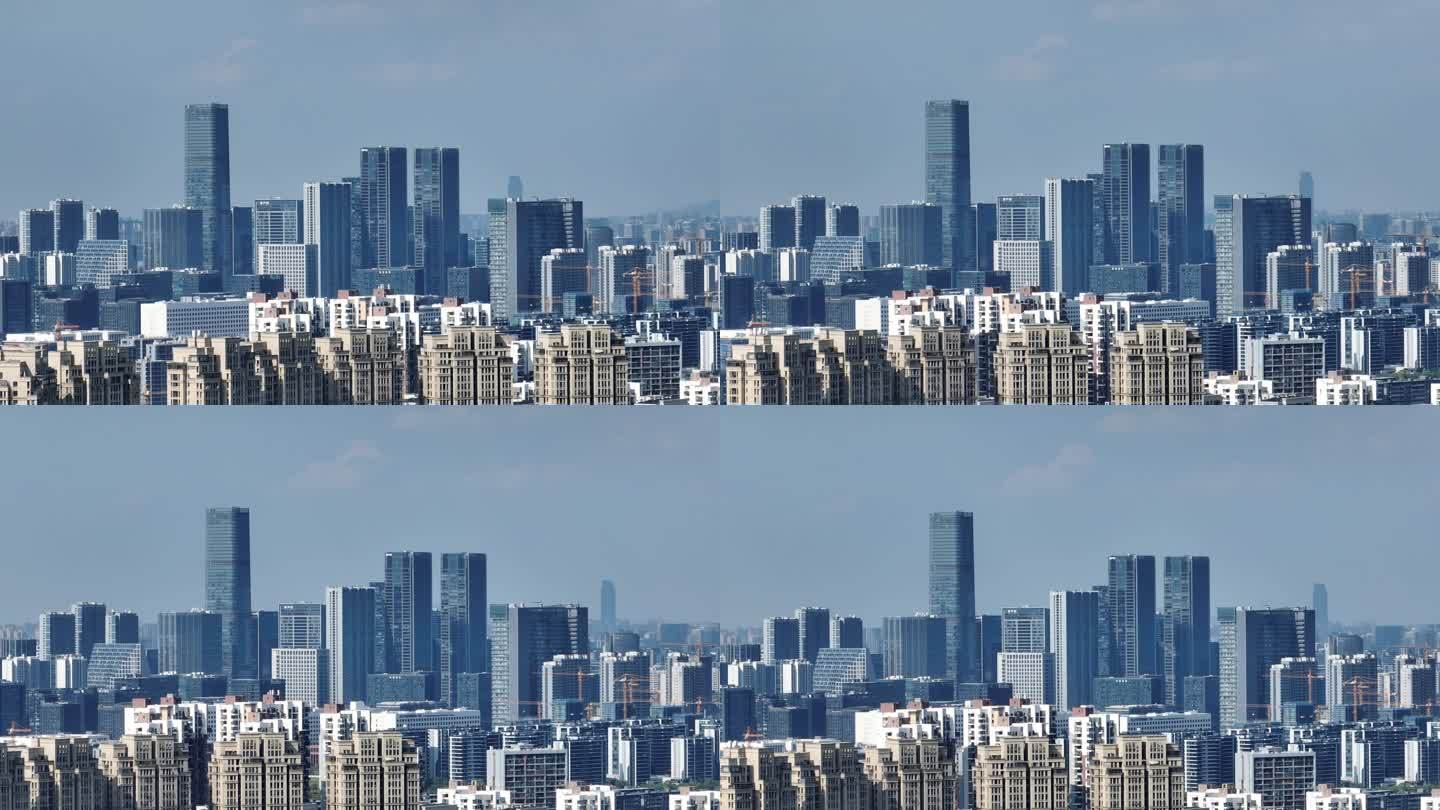 杭州余杭未来科技城金融中心航拍远眺天际线