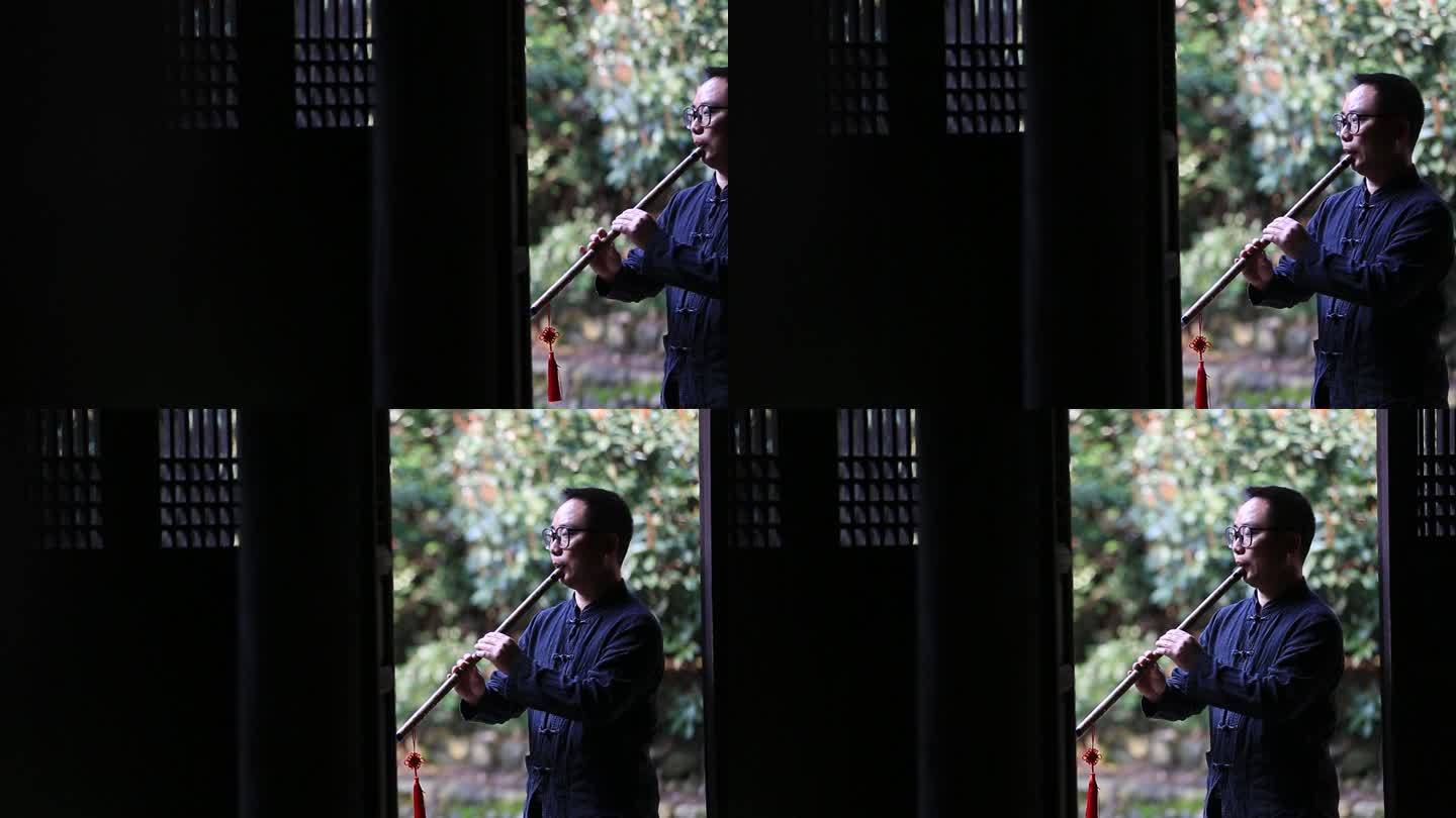 传统笛萧竹箫洞箫吹奏演奏实拍原素材