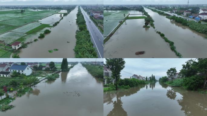 农村河道雨季小河浊水浊水流动浊水航拍素材