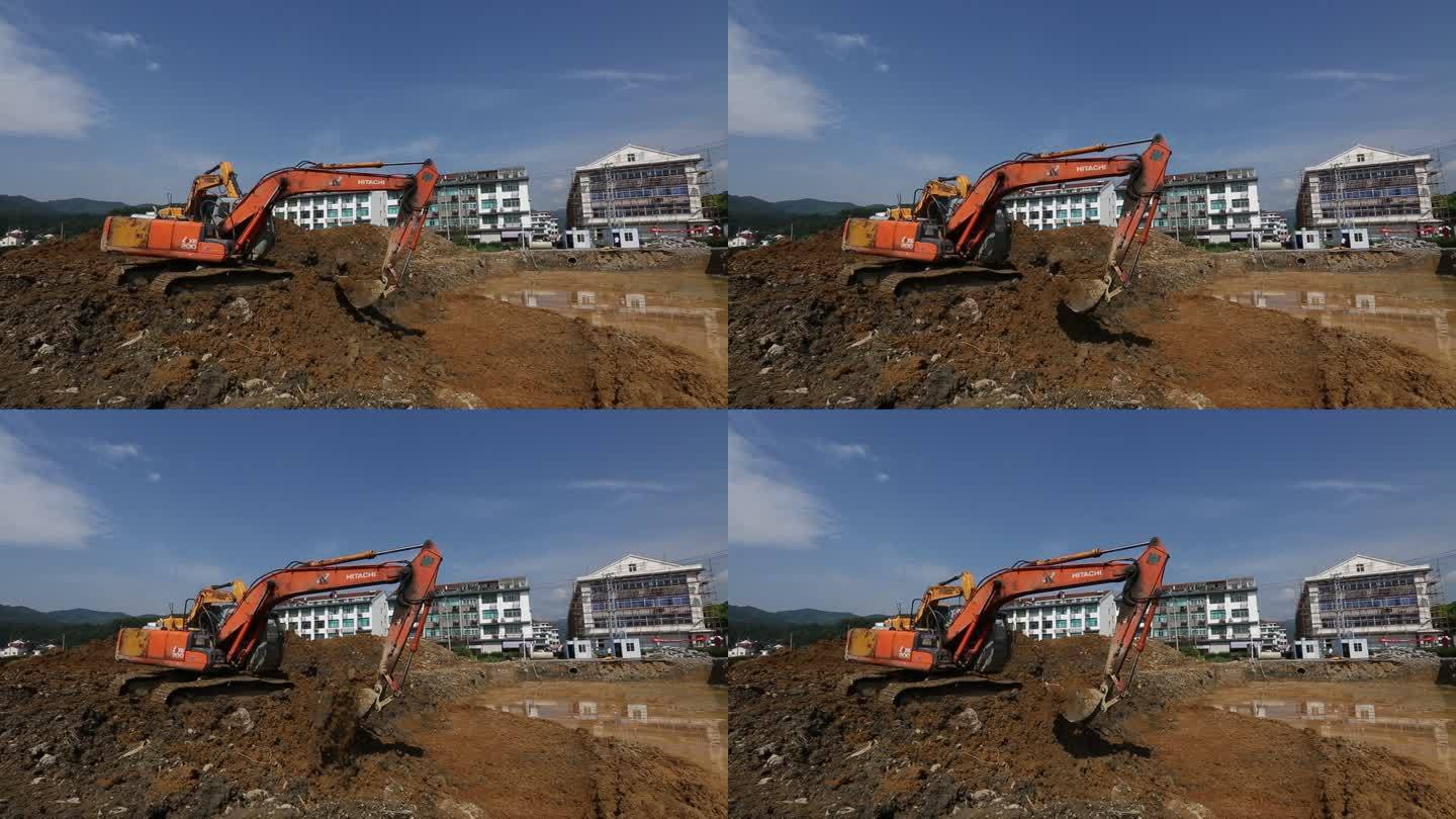 建筑工地施工现场挖掘机挖机实拍原素材