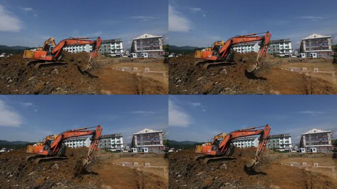 建筑工地施工现场挖掘机挖机实拍原素材