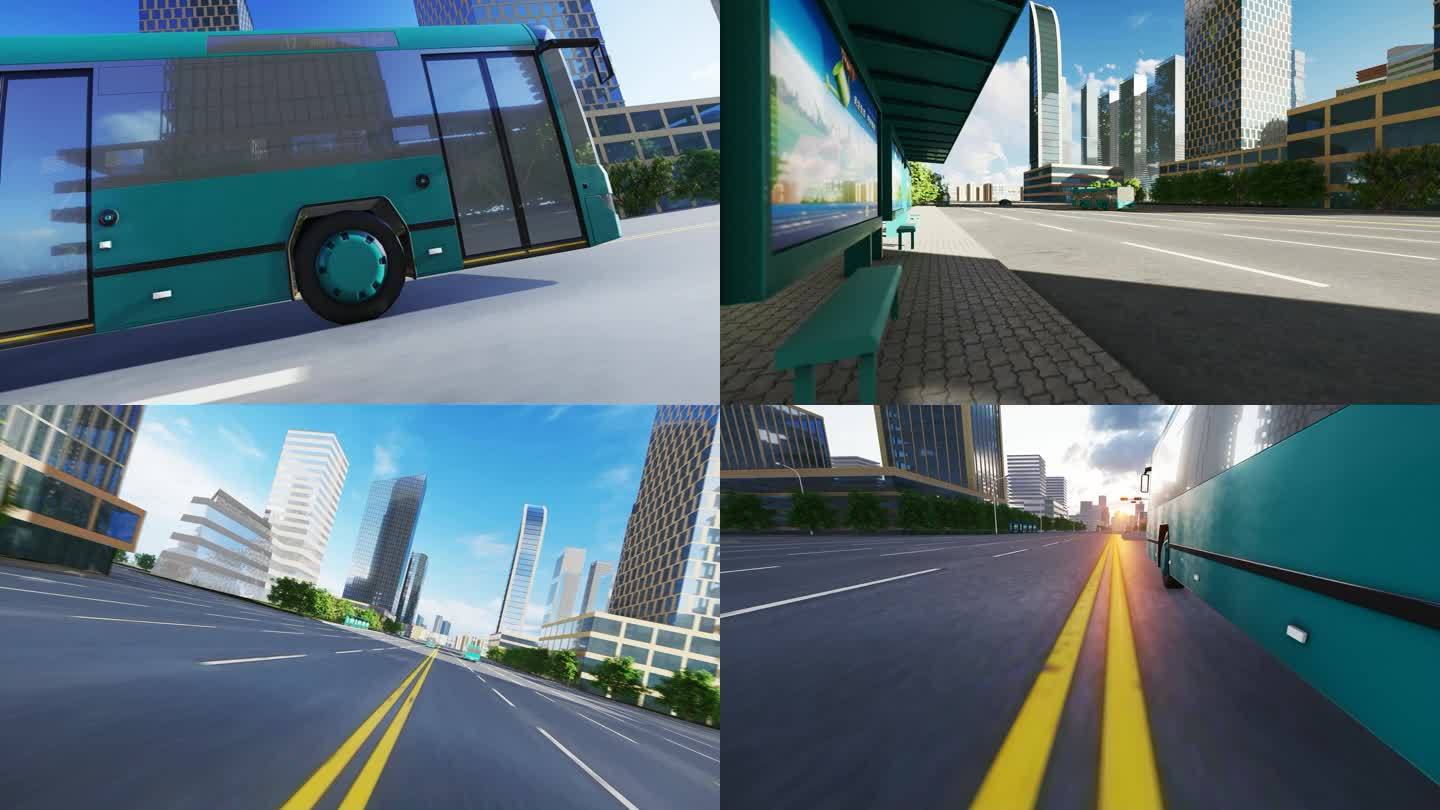 4K绿色出行新能源城市公交车合集