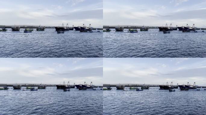 北海侨港海边码头渔船行驶