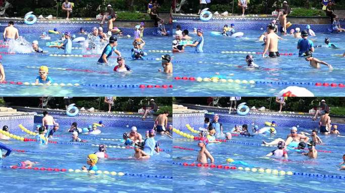 夏日游泳池里戏水的人-慢动作