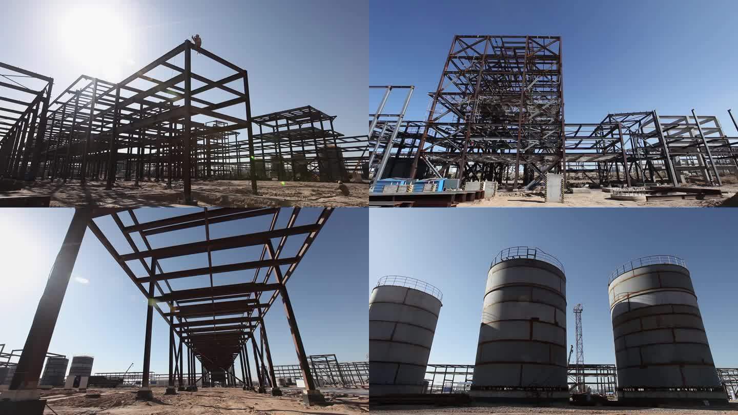 建筑工地吊车框架延时焊接管道钢结构施工