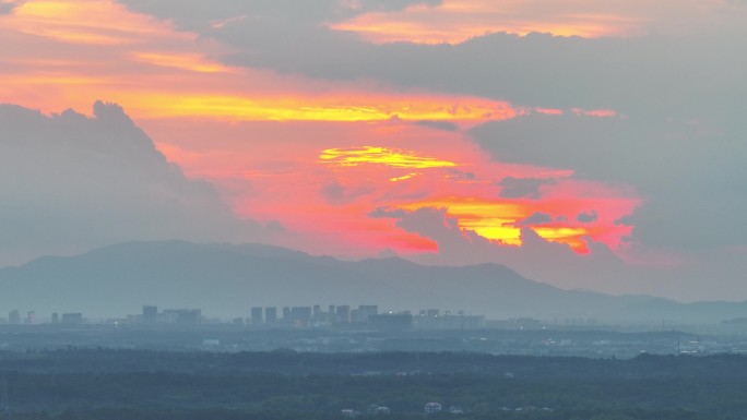 乡村 村落 河流 航拍 夕阳