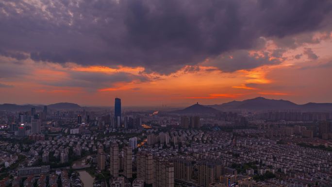 大气城市宣传夕阳航拍