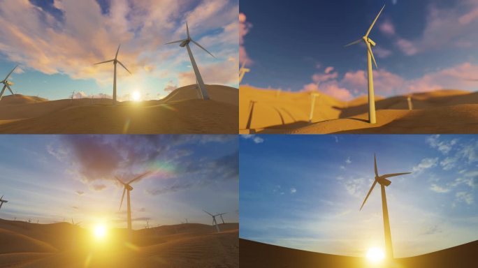 4K 沙漠风车风力发电