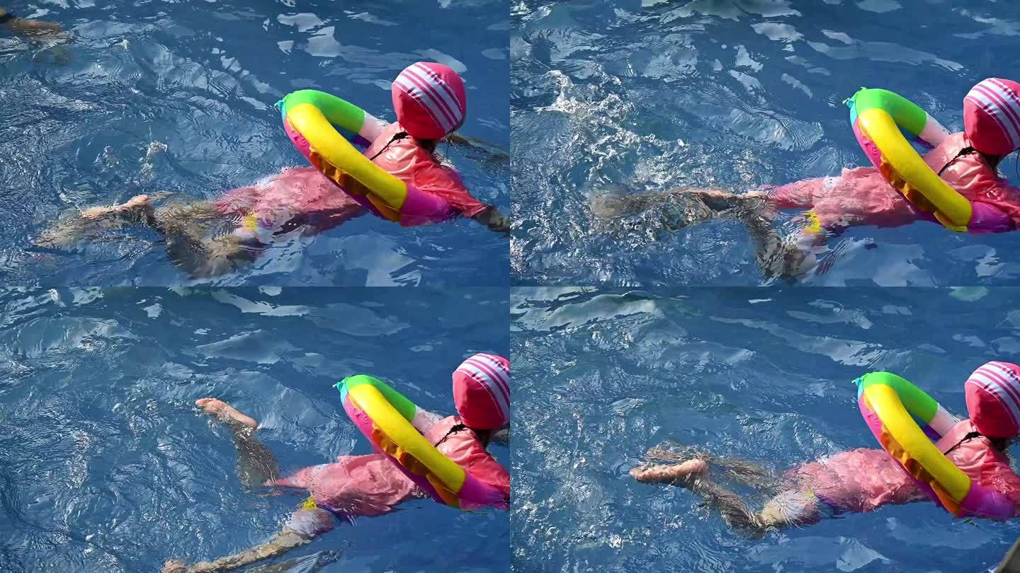 小女孩学游泳-水上运动
