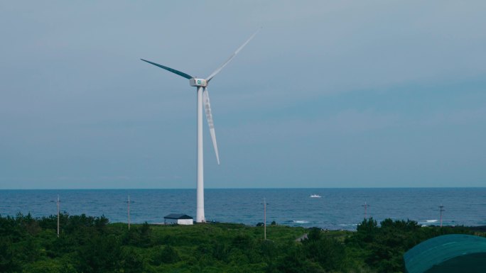 海边风车 4K 韩国 济州岛 白色房子