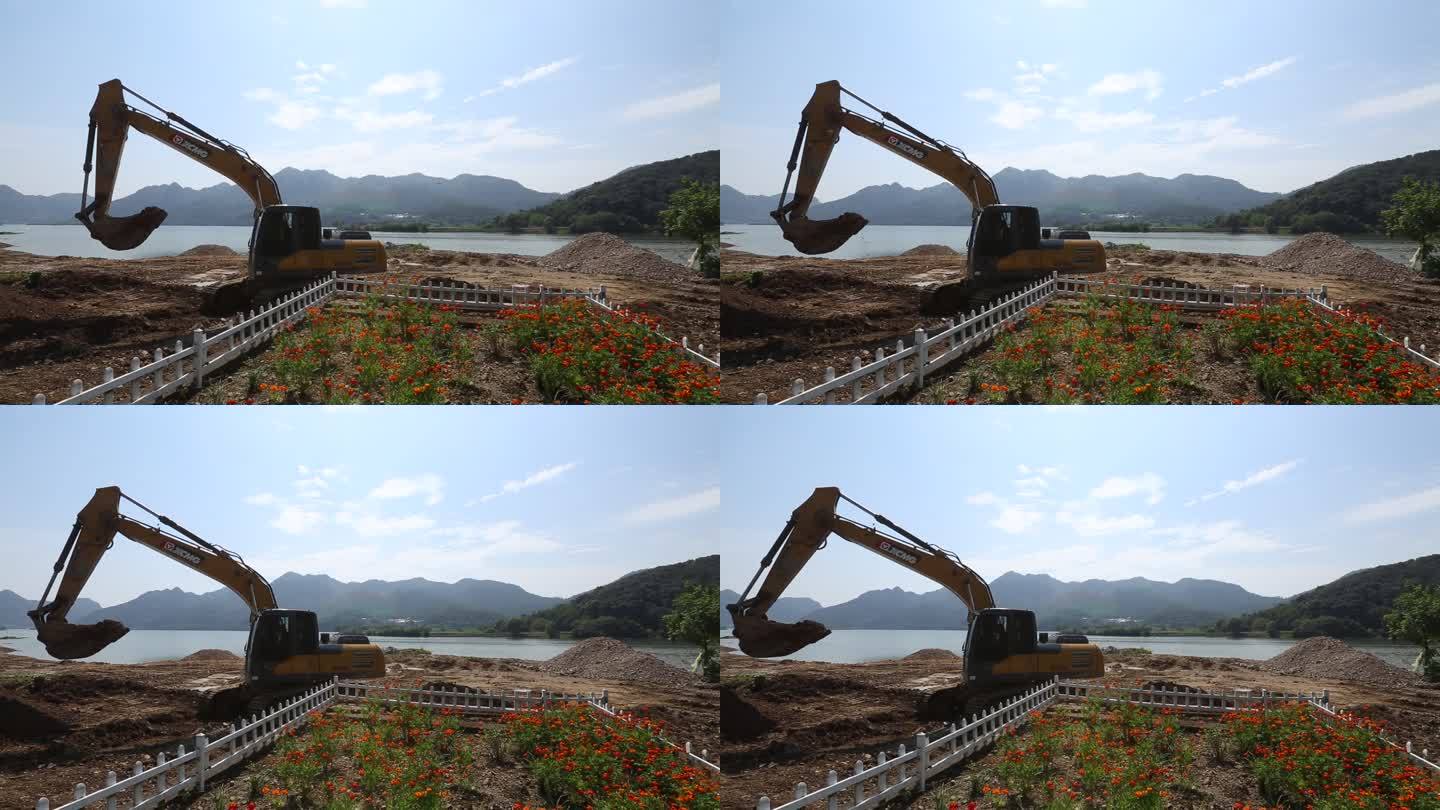 建筑工地施工现场挖掘机挖机水利工程建设