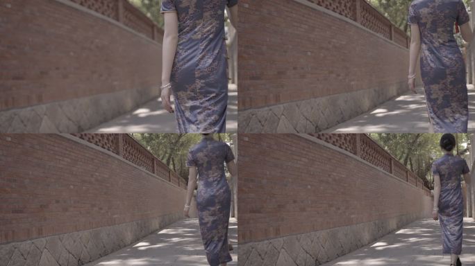 4k旗袍美女走在复古的街道