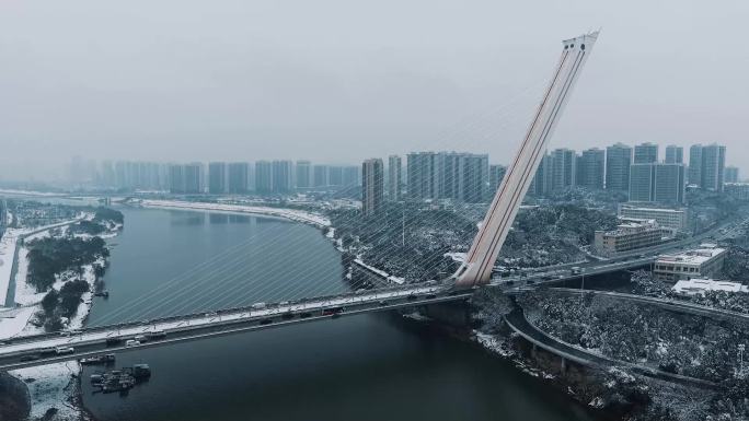 长沙两馆一厅的雪景 洪山桥的雪景