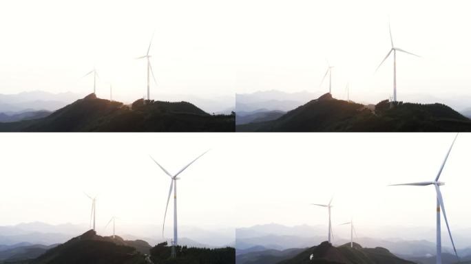 夕阳黄昏山顶风力发电机8