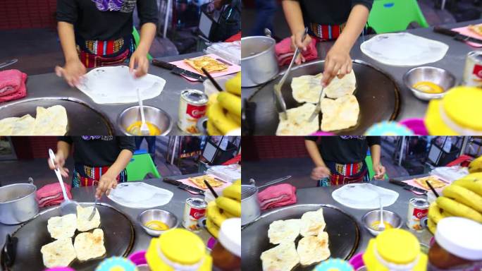 泰国街头传统小吃香蕉煎饼
