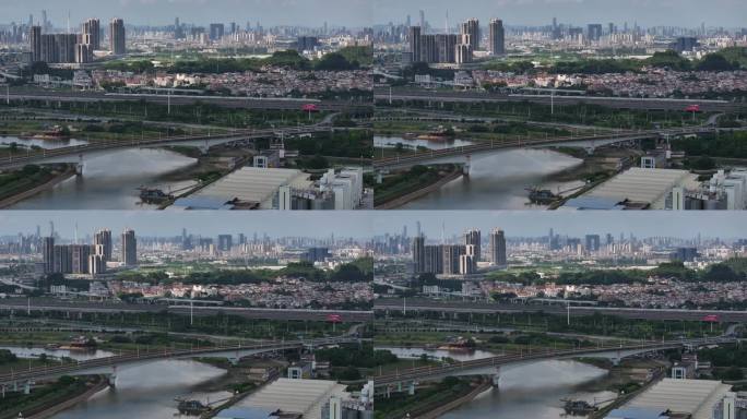 航拍广州高铁远眺广州塔珠江新城全貌