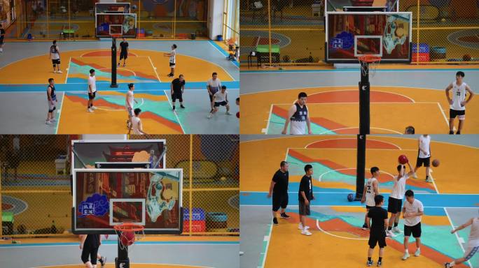 4K室内篮球馆打球运动的市民空镜