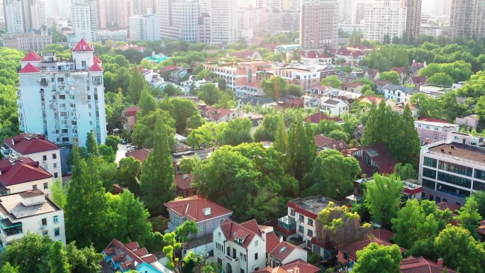 4K素材-航拍上海徐汇区花园别墅建筑群