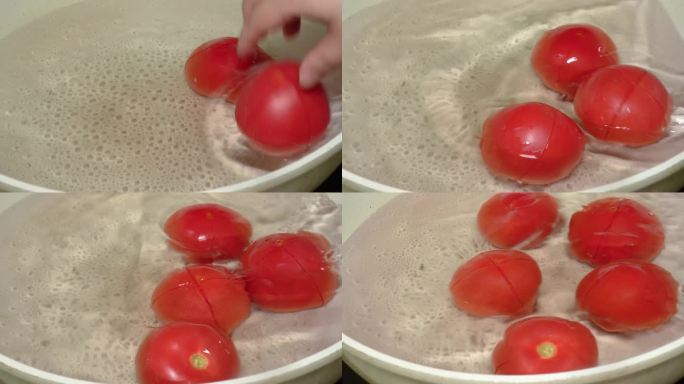 开水烫西红柿去皮切块 (2)