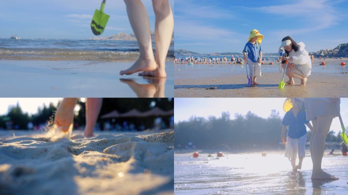 沙滩海浪玩耍海风海水海浪沙滩脚印炎热夏天