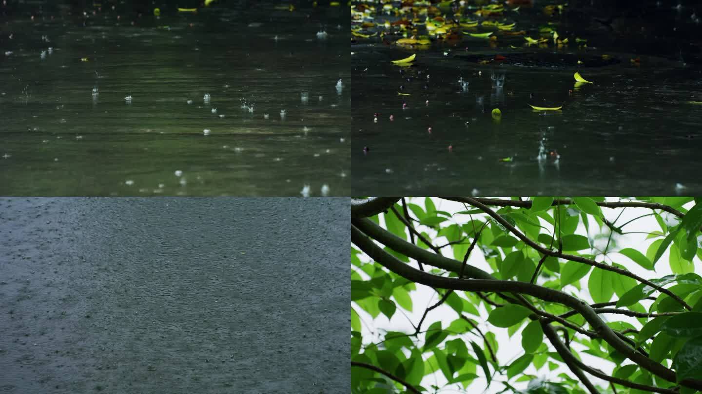 阴天下雨地面雨滴雨季