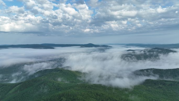 航拍辽阔青山森林云海