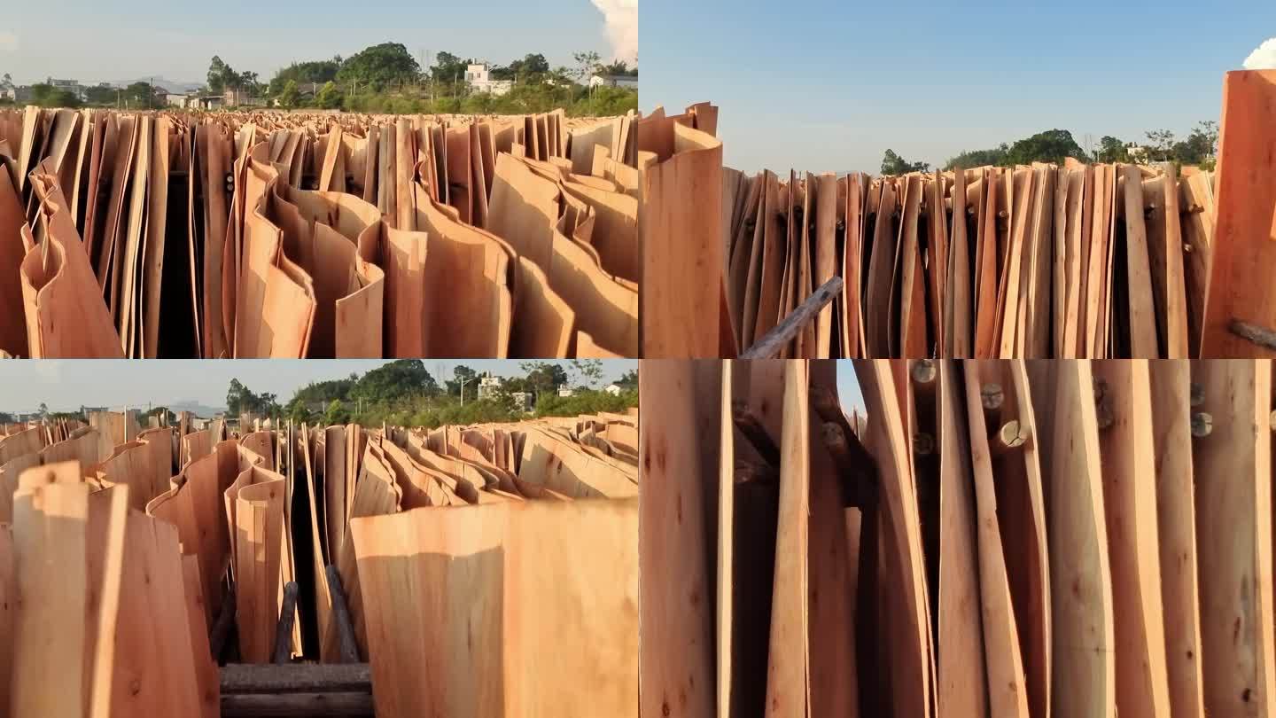 树皮胶合板凉干晒太阳家具厂原材料加工场