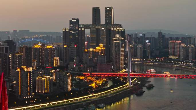 重庆渝中区半岛城市群高夜景航拍。