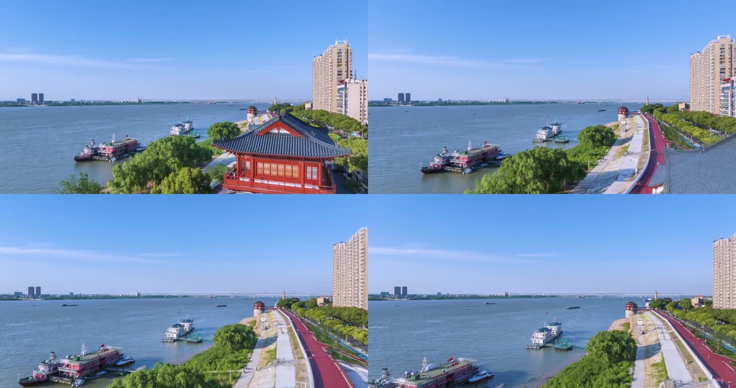 浔阳楼及长江风景航拍延时