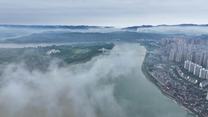 合川城区平流雾航拍大景