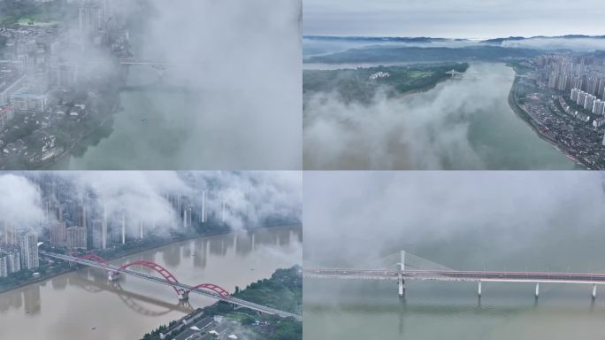 合川城区平流雾航拍大景