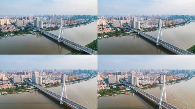 中国黑龙江哈尔滨松浦大桥城市风光延时