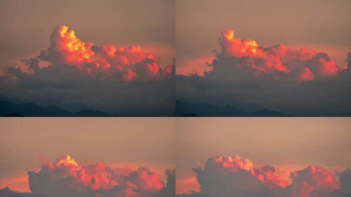山顶超长焦云朵火烧云晚霞日落特写延时摄影