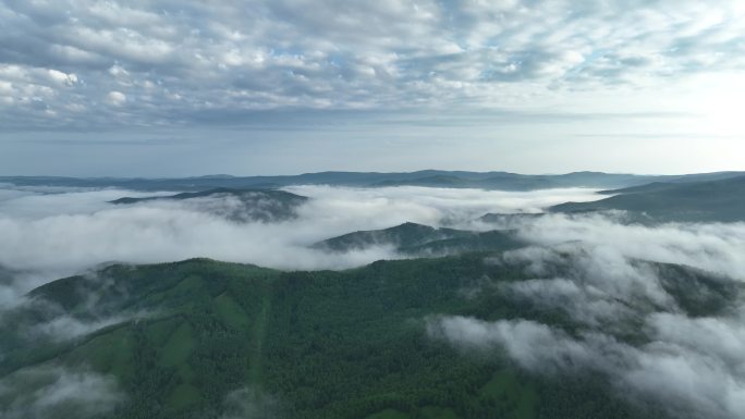 航拍辽阔青山森林云海