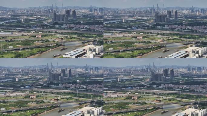 航拍广州高铁远眺广州塔珠江新城全貌