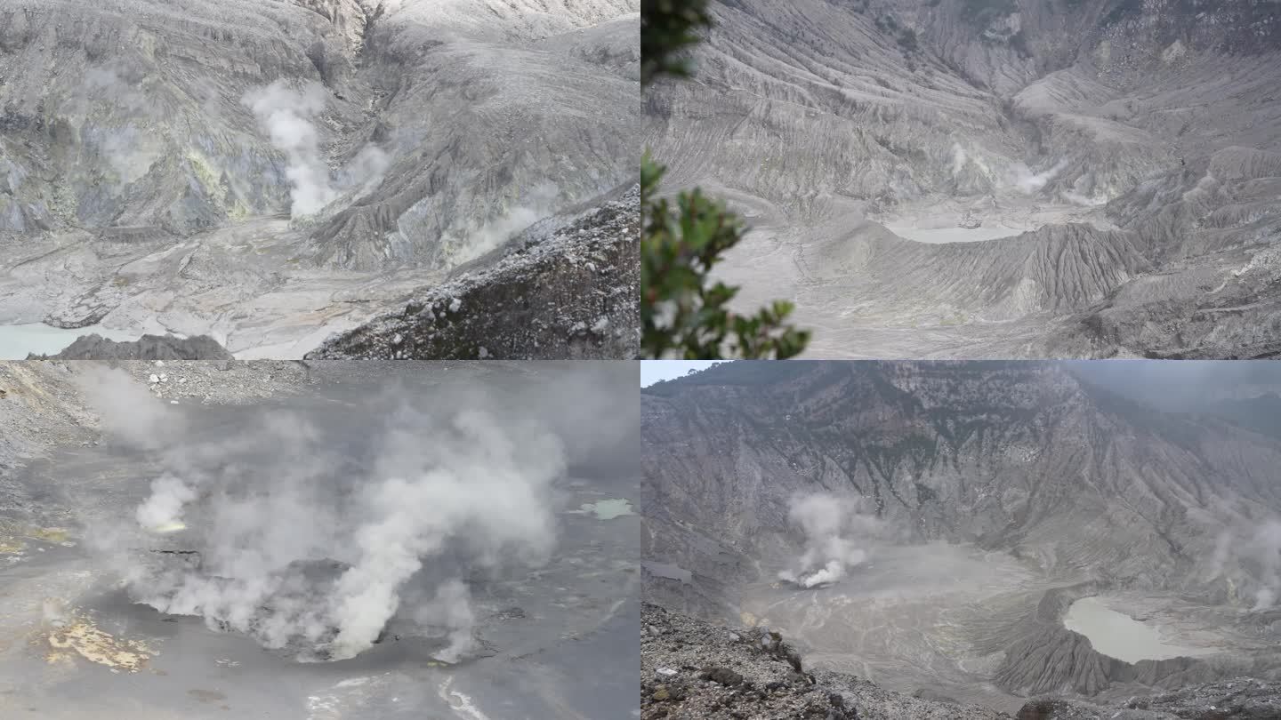 航拍印尼覆舟火山，万隆覆舟火山素材