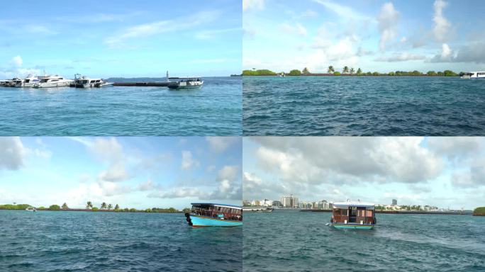 马尔代夫港口摆渡船实拍合集4K