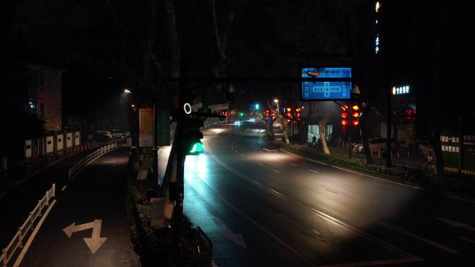 4K原素材-航拍杭州深夜街头，保俶路