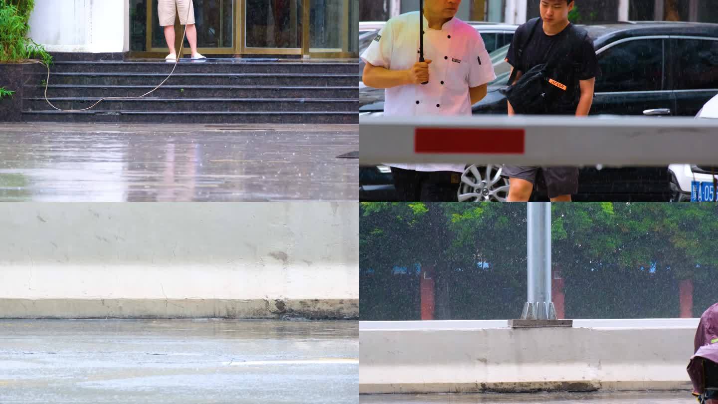 城市马路下雨天雨水雨滴街景街道街头风景风