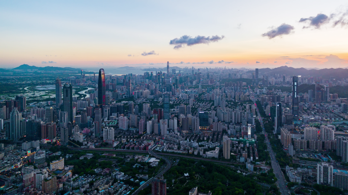 深圳罗湖黄昏大景航拍延时