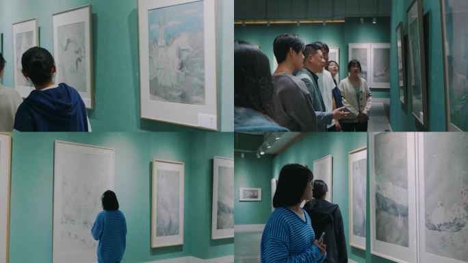 大学生观看画展