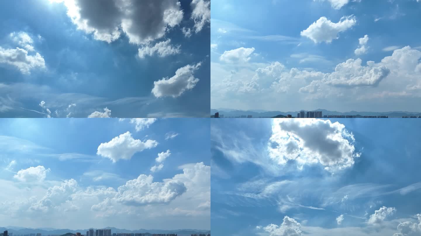 夏天夏日天空蓝天白云云朵高温阳光云层延时