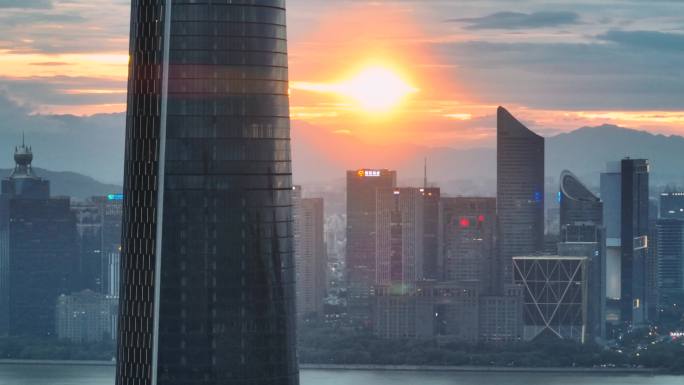 杭州钱江世纪城杭州世纪之门晚霞