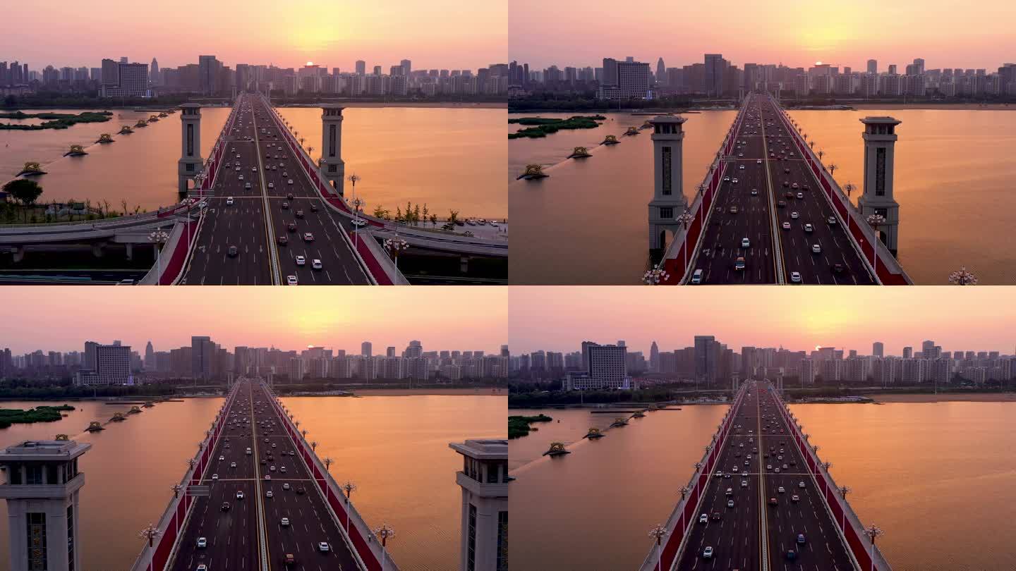 航拍临沂市北京路沂河大桥风景