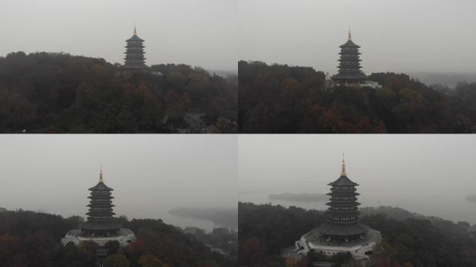 烟雨杭州杭州西湖雷峰塔雷音寺4K航拍