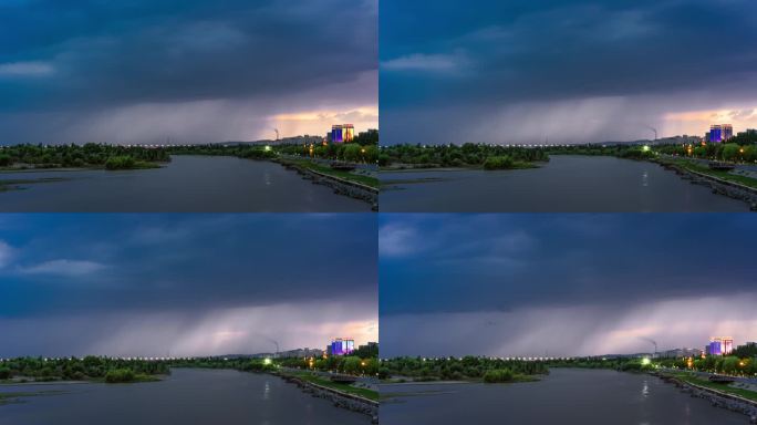 河面上的暴风雨闪电延时