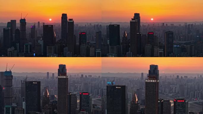 重庆渝中区半岛城市群夕阳空镜航拍